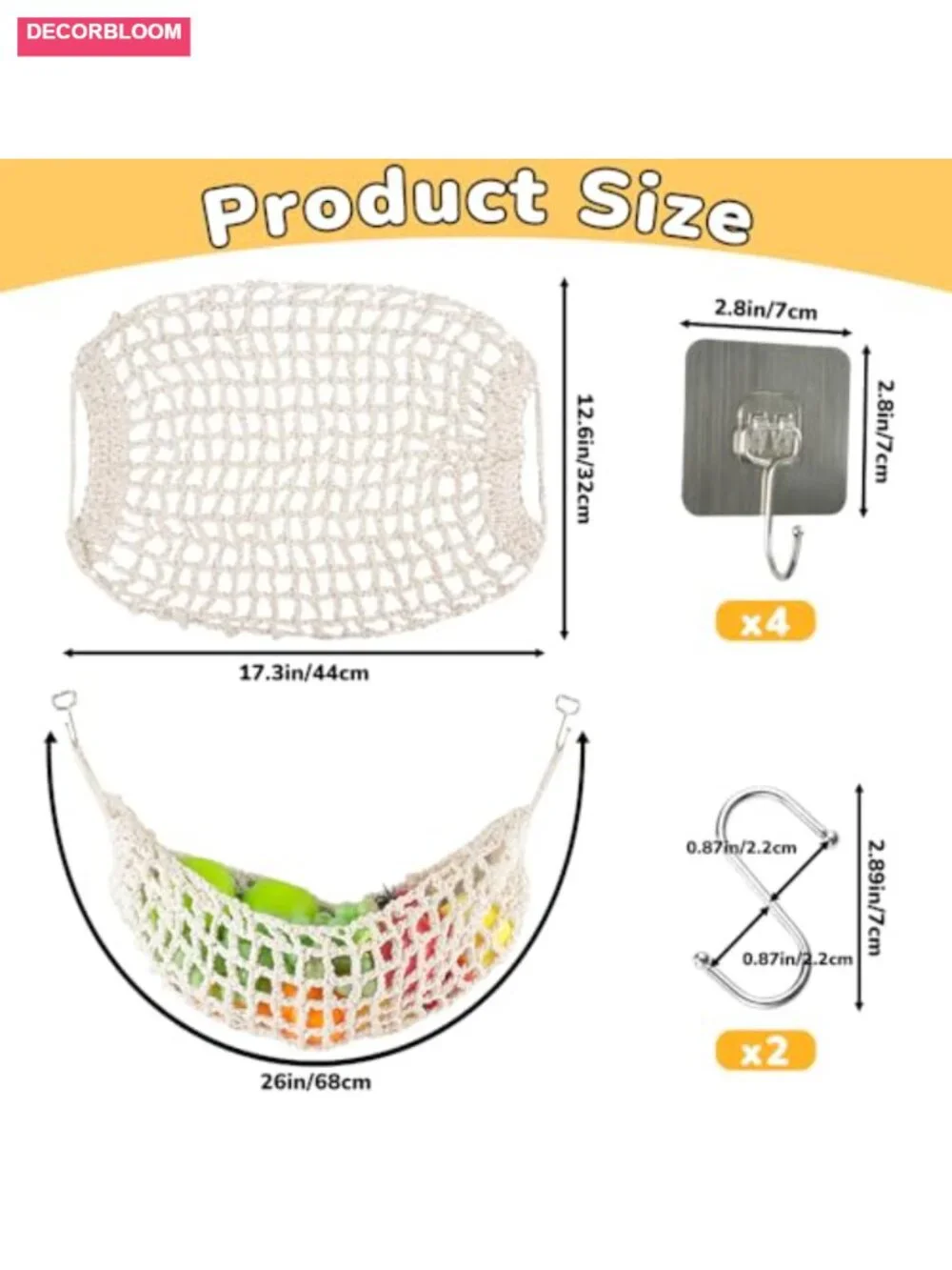 Hanging Fruit Hammock Basket Macrame Hand-Woven Produce Vegetable Storage with